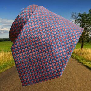$840 New BRIONI Blue Red Geometric Medallion Handmade Italy Silk Neck Tie XL